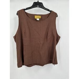 Painted Pony Women Top Sz XL Brown Linen Sleeveless Vintage Minimalist Lagenlook